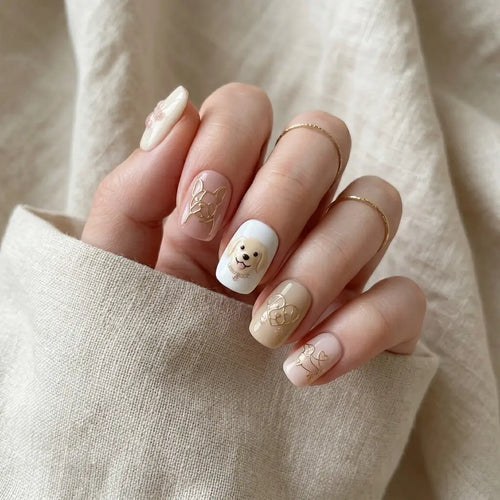 blush white beige 3d square short press on nails dog silhouette heart mockup 01