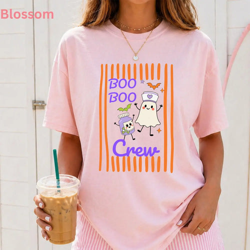 Blossom Comfort Colors T-shirt with Boo Boo Crew Cute Nurse Ghost - Medical Halloween Comfort Colors T-Shirt Halloween artwork