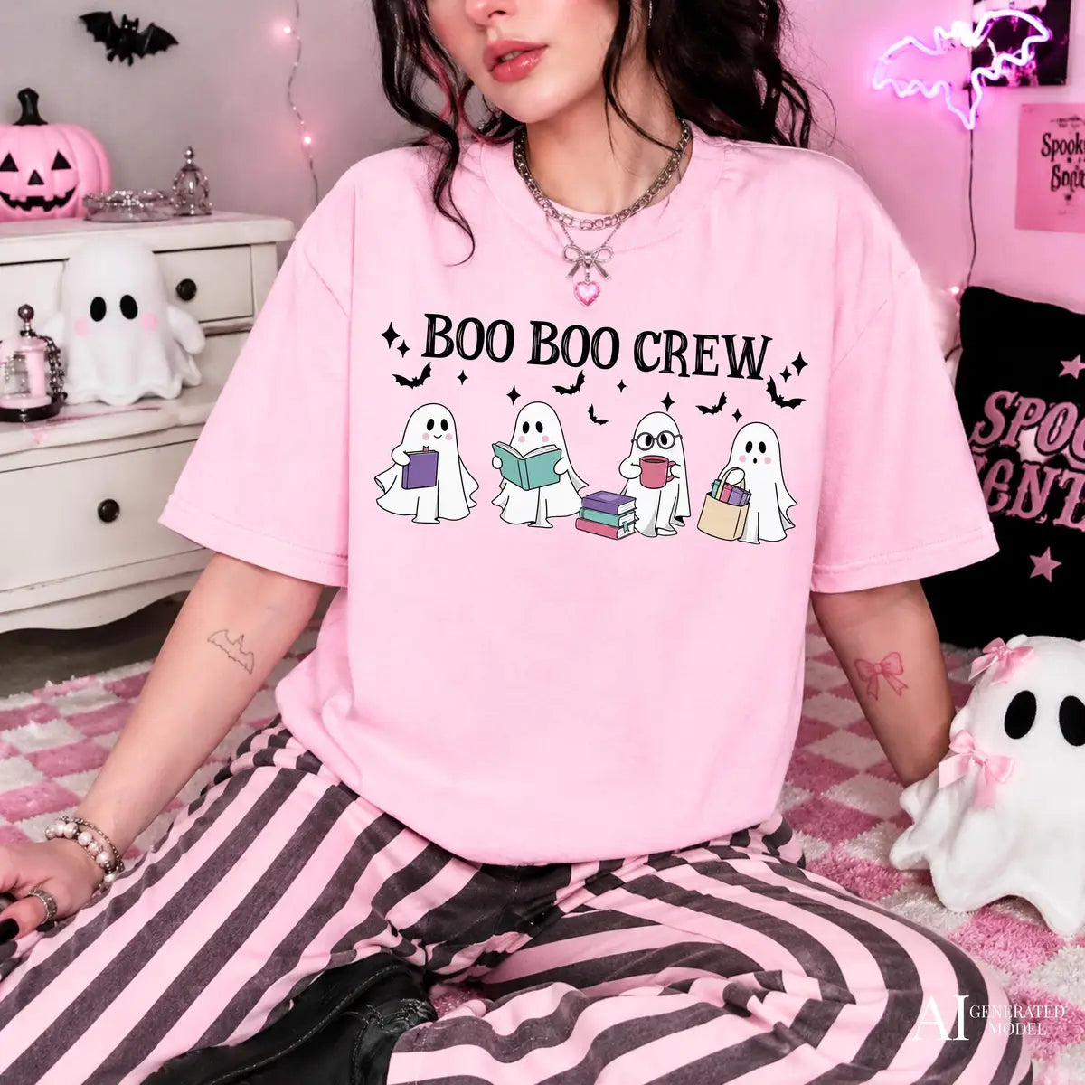 Bookish Halloween graphic Comfort Colors T-shirt, additional product photograph.