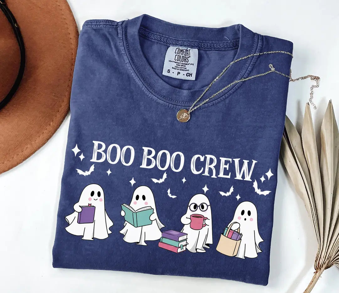 Bookish Halloween graphic Comfort Colors T-shirt, additional product photograph.