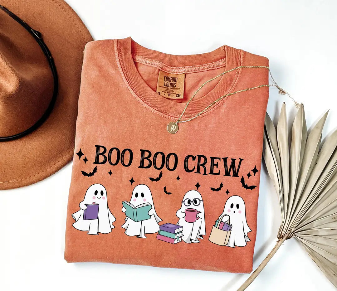 Bookish Halloween graphic Comfort Colors T-shirt, additional product photograph.