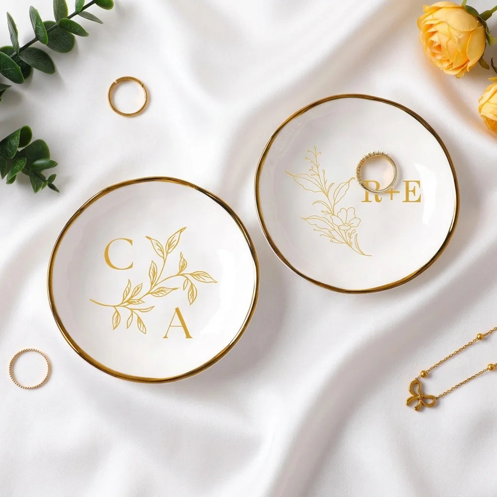 Design options for personalized botanical branch engagement ring dish