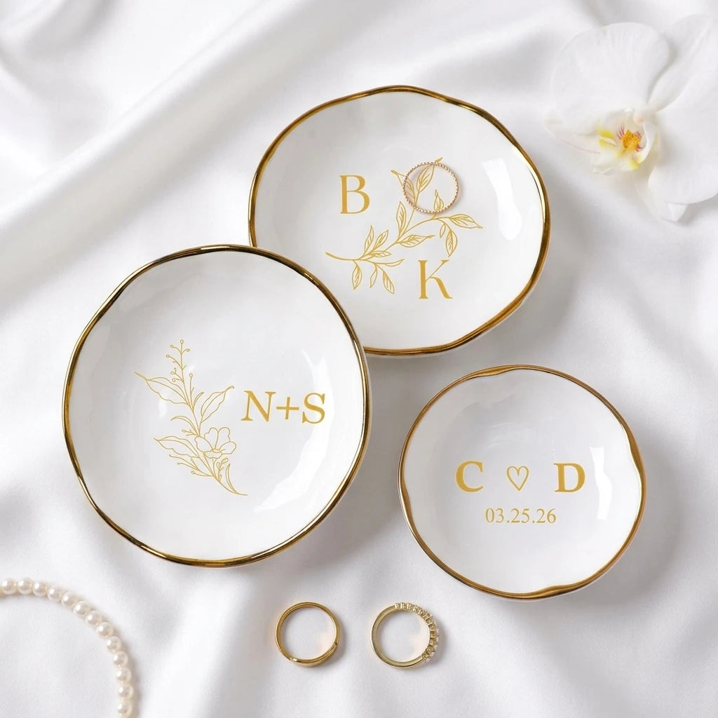Botanical branch personalized ring dish shape and design variants