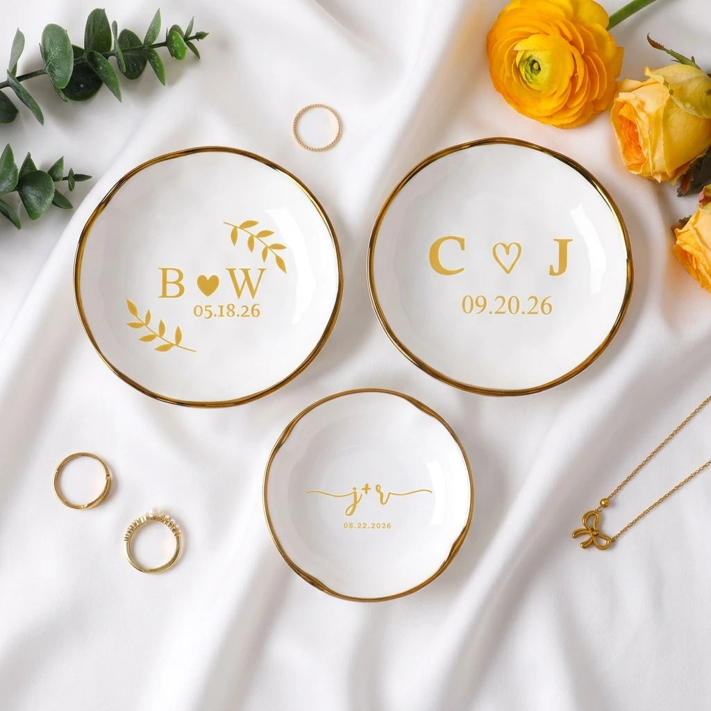 Size chart for personalized botanical branch engagement ring dish