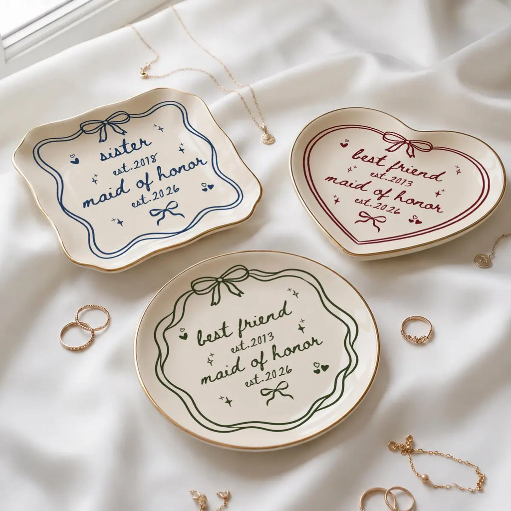 Bow Line Art Custom Time Bridesmaid Ring Dish