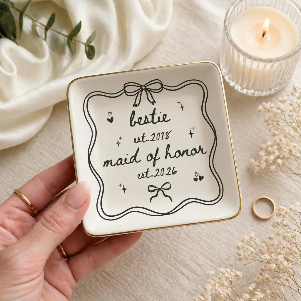 Bow Line Art Custom Time Bridesmaid Ring Dish variant