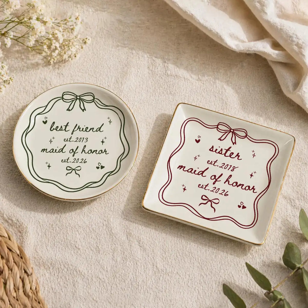 Bow Line Art Custom Time Bridesmaid Ring Dish variant