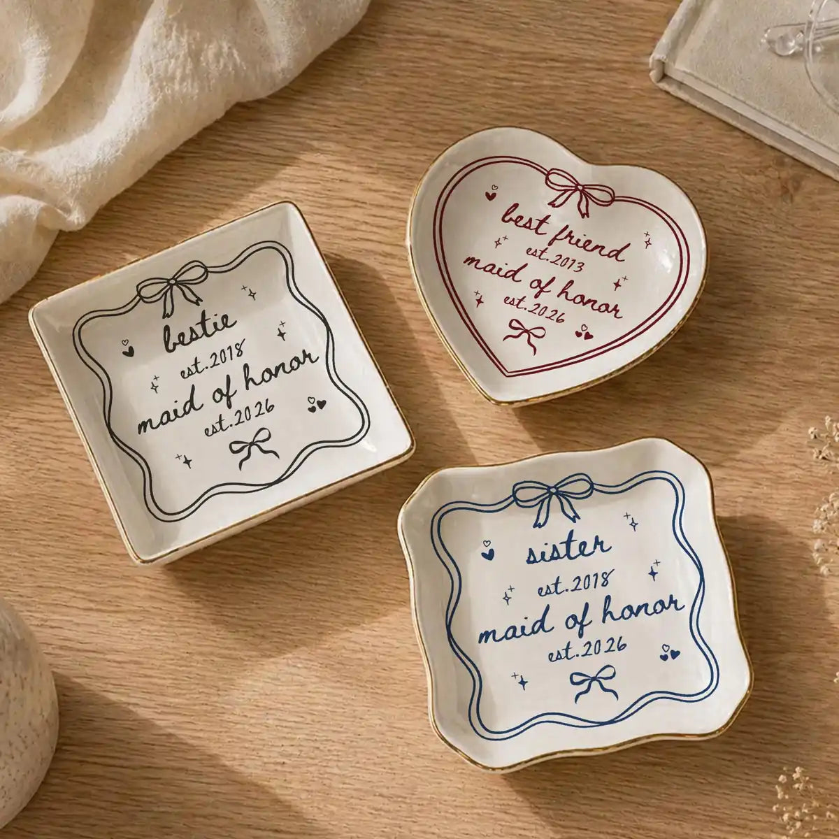 Bow Line Art Custom Time Bridesmaid Ring Dish variant