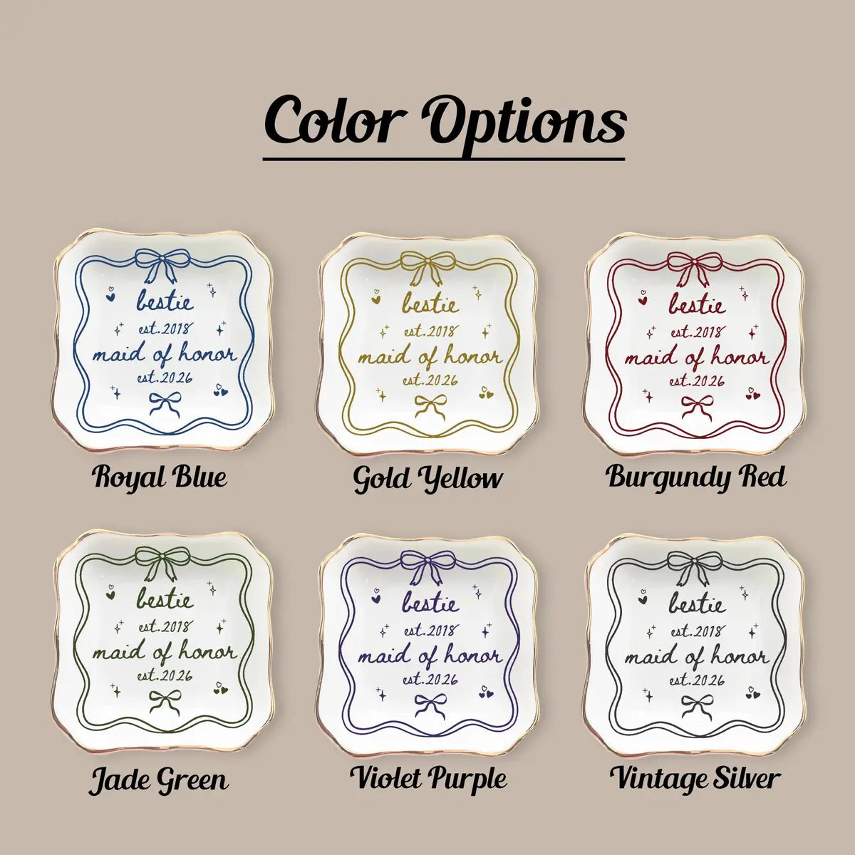 Bow Line Art Custom Time Bridesmaid Ring Dish variant