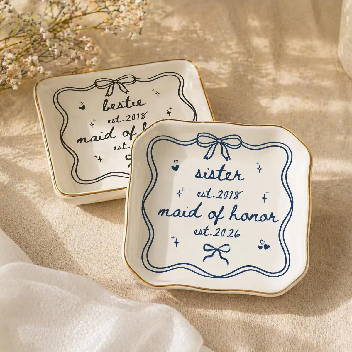 Bow Line Art Custom Time Bridesmaid Ring Dish variant