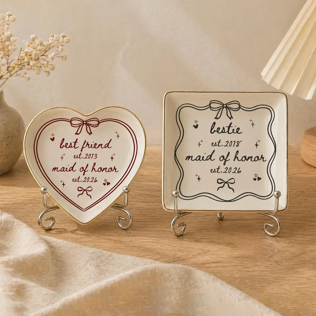 Bow Line Art Custom Time Bridesmaid Ring Dish variant