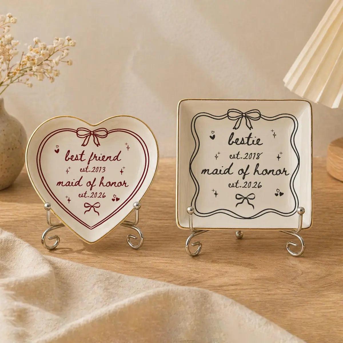 Bow Line Art Custom Time Bridesmaid Ring Dish variant