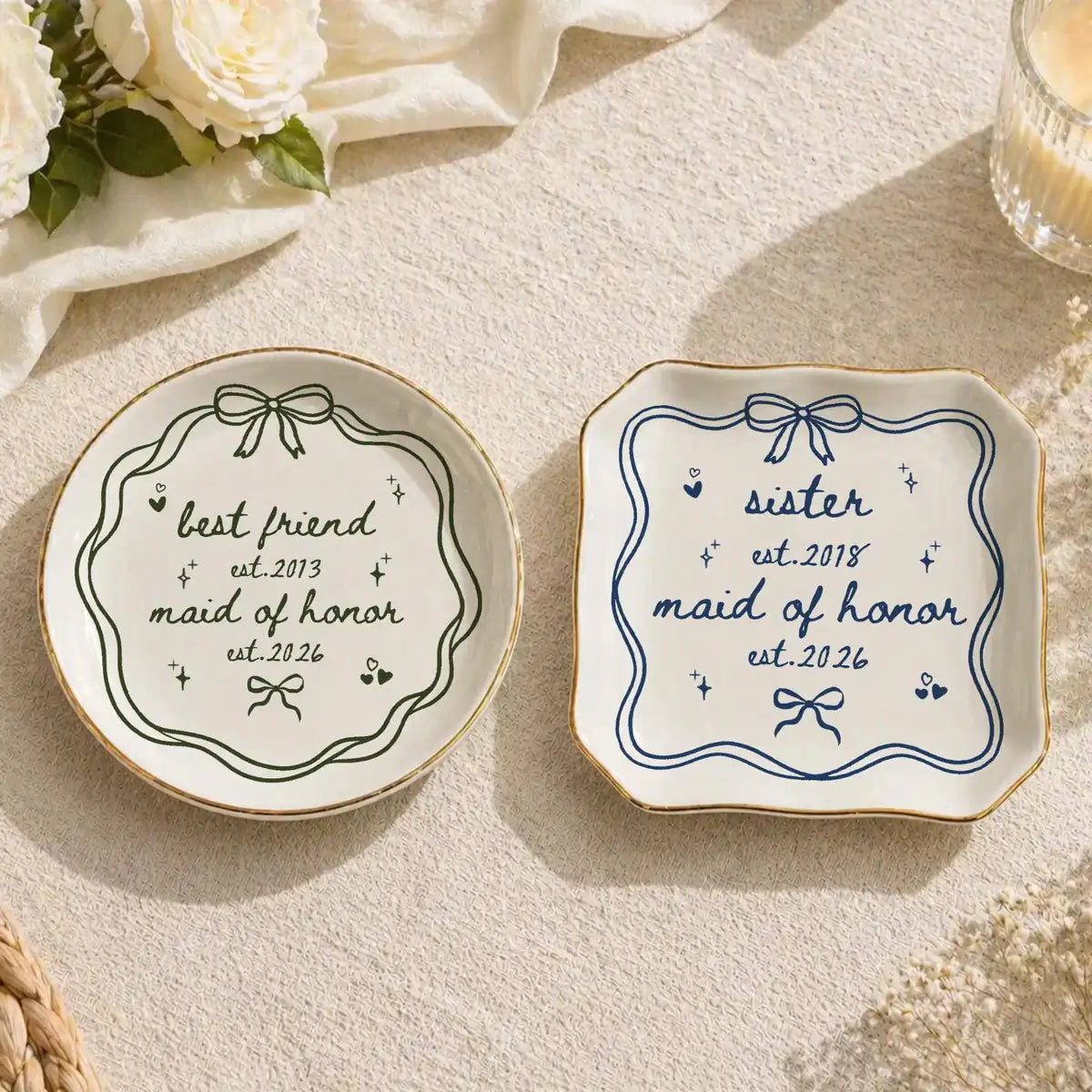 Bow Line Art Custom Time Bridesmaid Ring Dish variant