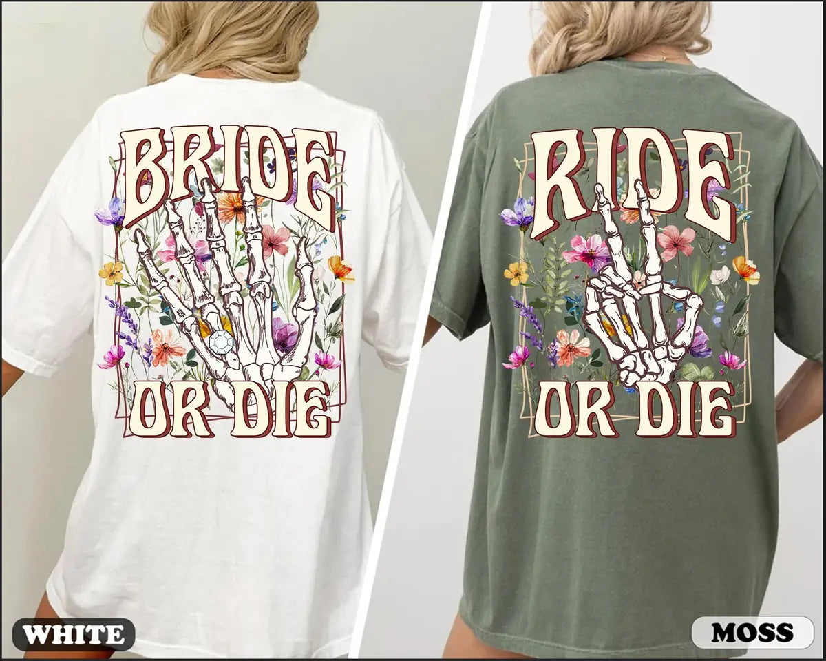 Bride Or Die - Custom Name - Wildflower Bachelorette Party Comfort Colors T-Shirt - Comfort Colors T-Shirt Mockup Image