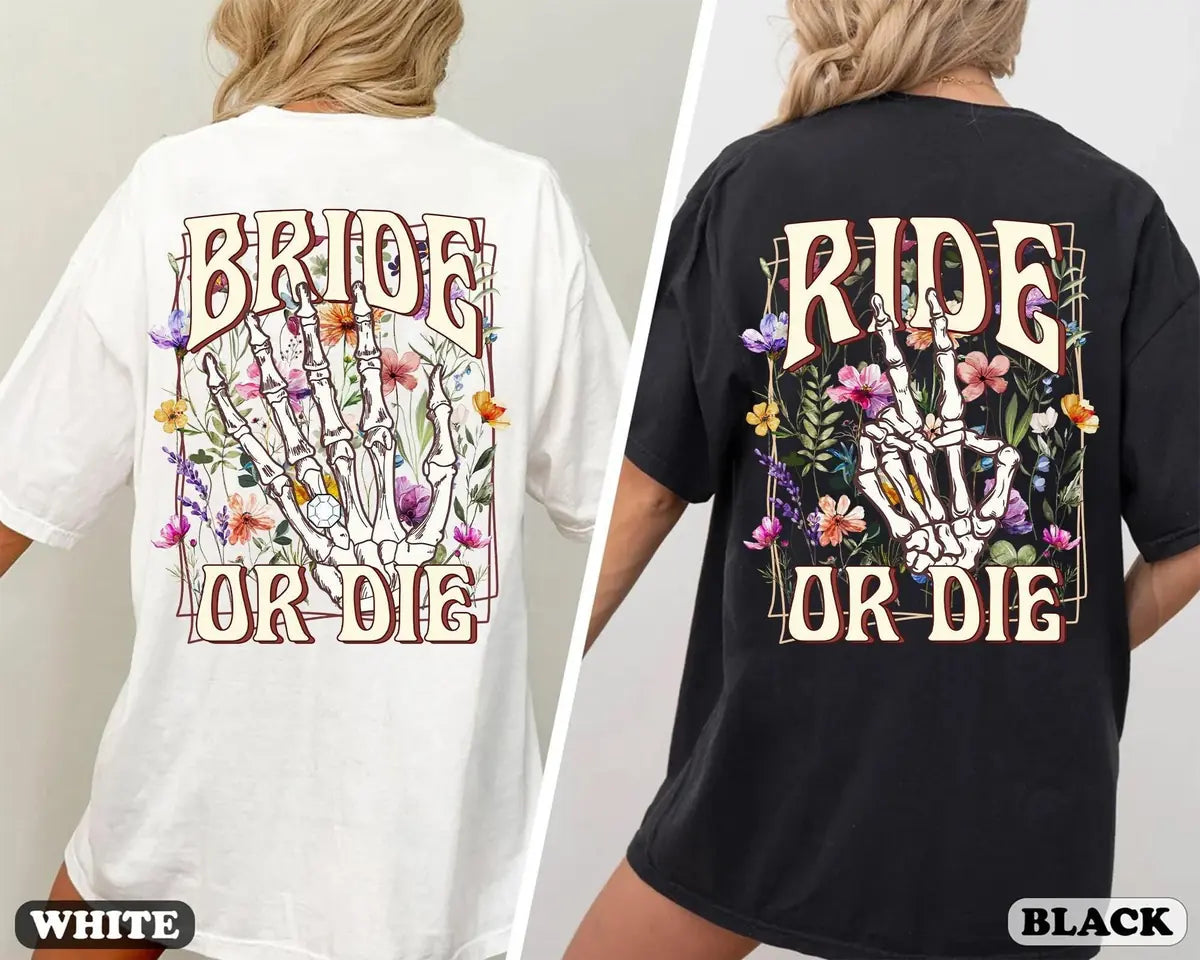 Bride Or Die - Custom Name - Wildflower Bachelorette Party Comfort Colors T-Shirt - Comfort Colors T-Shirt Mockup Image