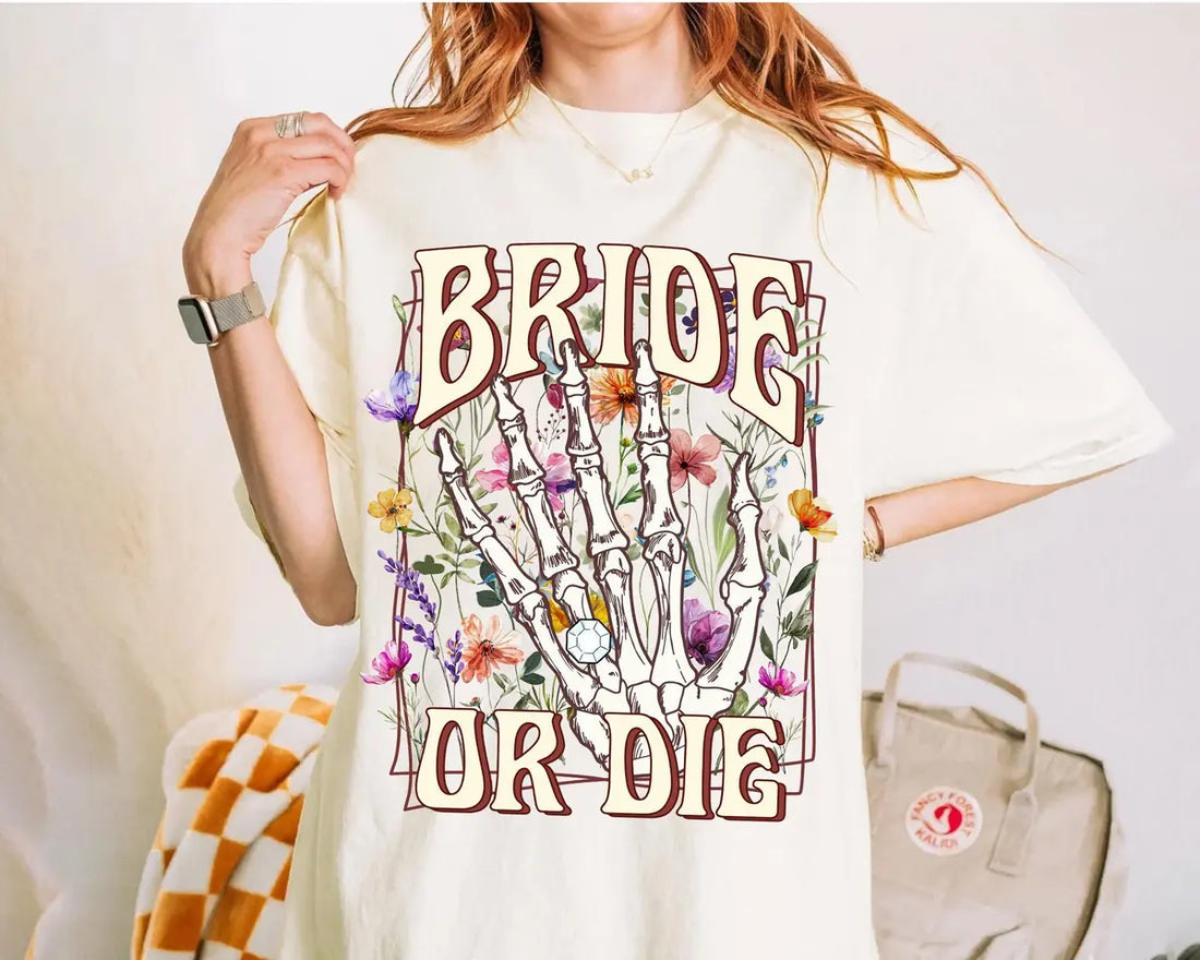 Bride Or Die - Custom Name - Wildflower Bachelorette Party Comfort Colors T-Shirt - Comfort Colors T-Shirt Mockup Image