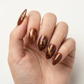 brown gold 3d cat eye almond press on nails leaf branch gold glitter mockup 01