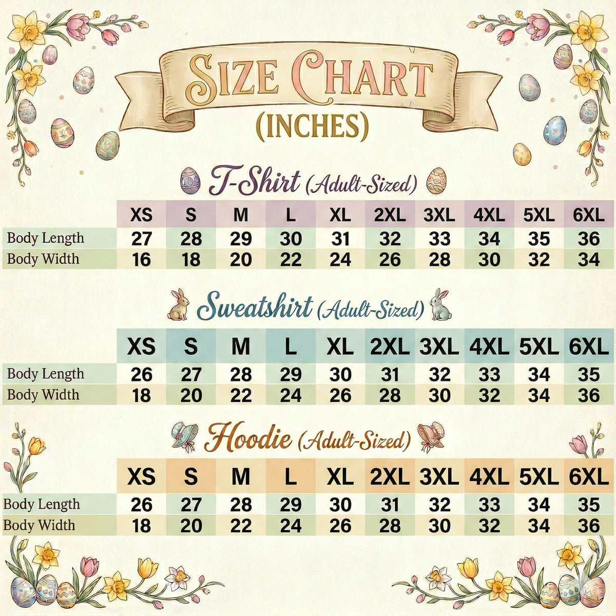 bunny easter eggs dragonfly embroidery sweatshirt size chart 01