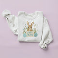 bunny happy easter wood sign embroidery white sweatshirt mockup 05