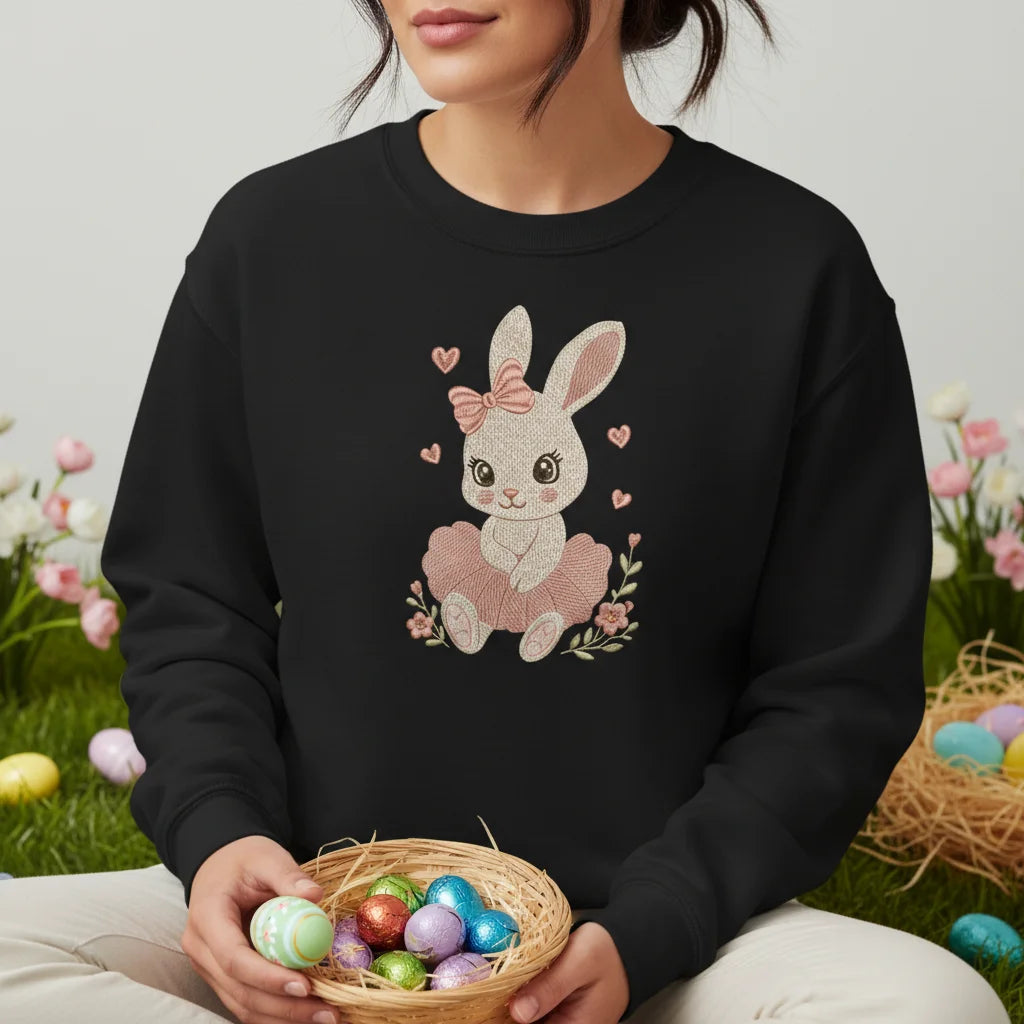 bunny pink tutu bow hearts embroidery black sweatshirt lifestyle 01
