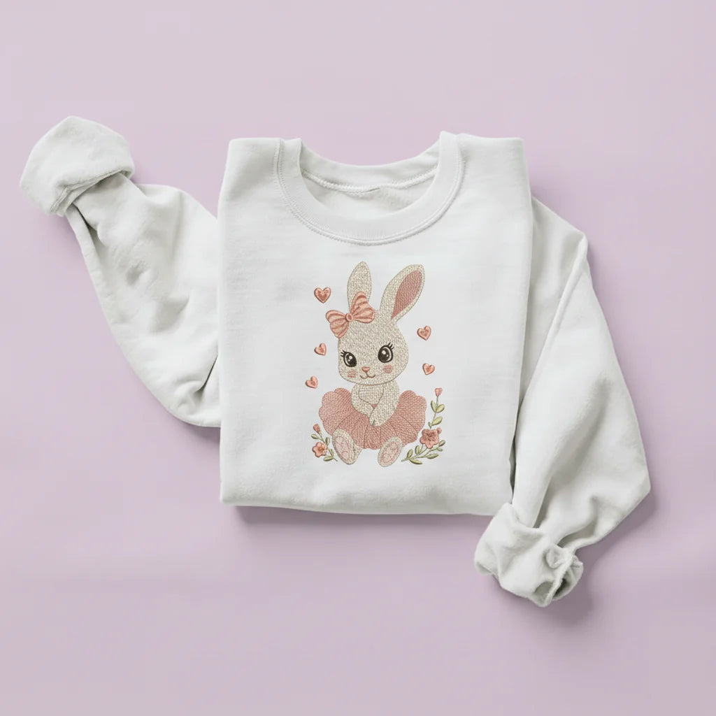 bunny pink tutu bow hearts embroidery white sweatshirt mockup 02