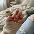 burgundy 3d almond medium press on nails leopard orchid flat lay 01