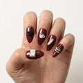 burgundy 3d almond press on nails school cap book pencil diploma mockup 01