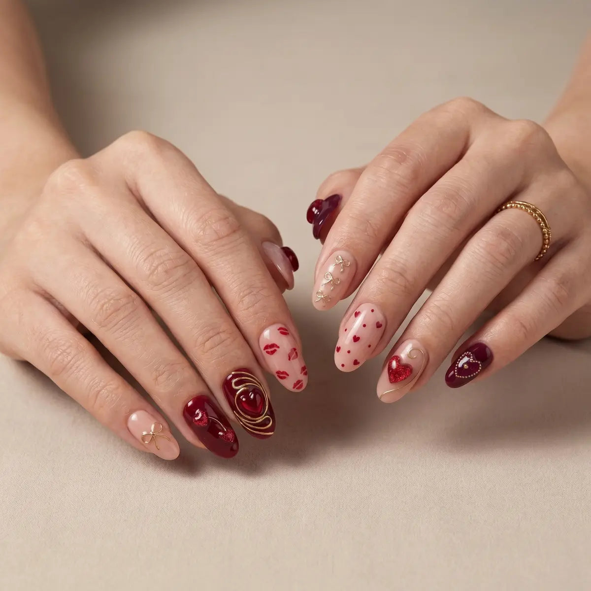 burgundy 3d oval press on nails jelly heart lip swirl bow lifestyle 01