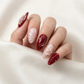 burgundy blush pink 3d hand painted almond press on nails flower seashell pearl flat lay 03