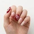 burgundy blush pink 3d ombre oval press on nails flower pearl gold swirl flat lay 03
