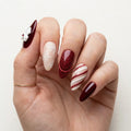burgundy red blush nude 3d almond press on nails christmas candy cane glitter detail 03