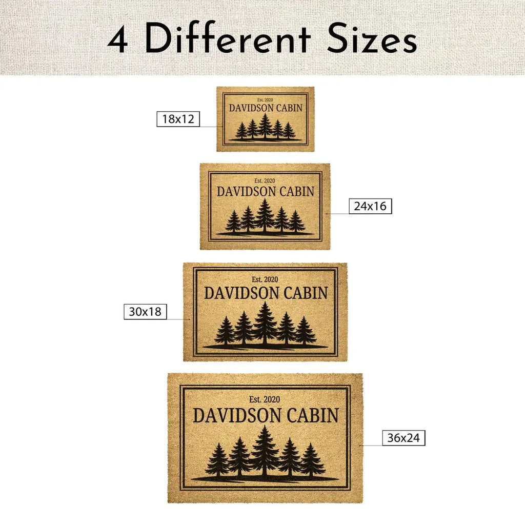 cabin name rustic pine tree custom lake house entry personalized doormat size chart 05