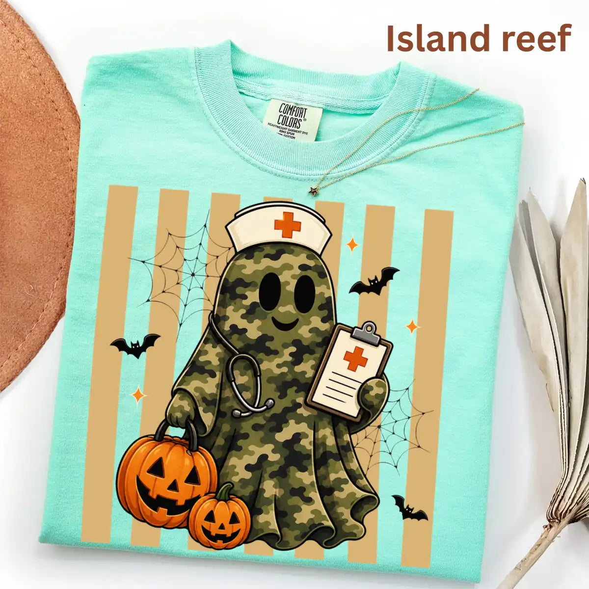 Crunchberry Comfort Colors T-shirt with Camo Nurse Ghost Medical Clipboard - Spooky Halloween Comfort Colors T-Shirt Halloween artwork
