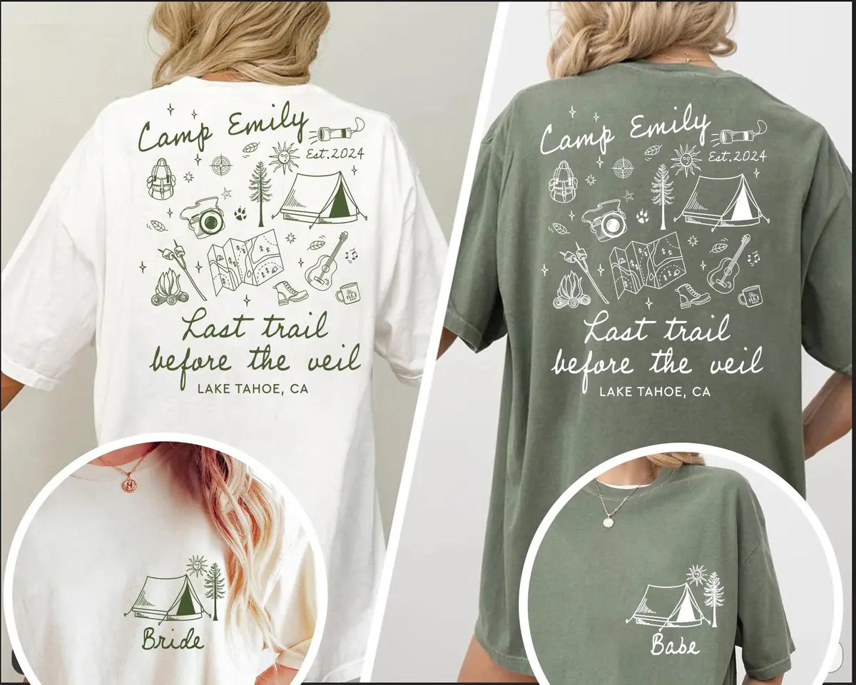 Hiking Trail - Custom Location - Camp Bachelorette Party Comfort Colors T-Shirt - Comfort Colors T-Shirt Mockup Image