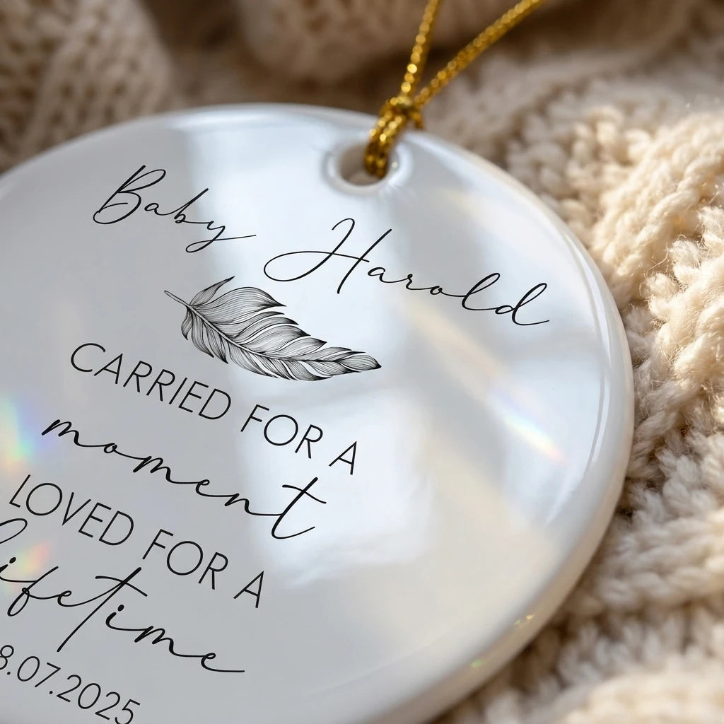 carried for a moment loved for a lifetime baby loss angel personalized ornament detail
