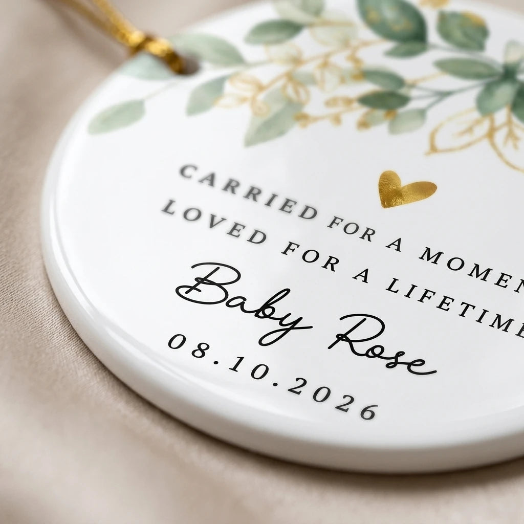 carried for a moment loved for a lifetime golden heart personalized ornament detail