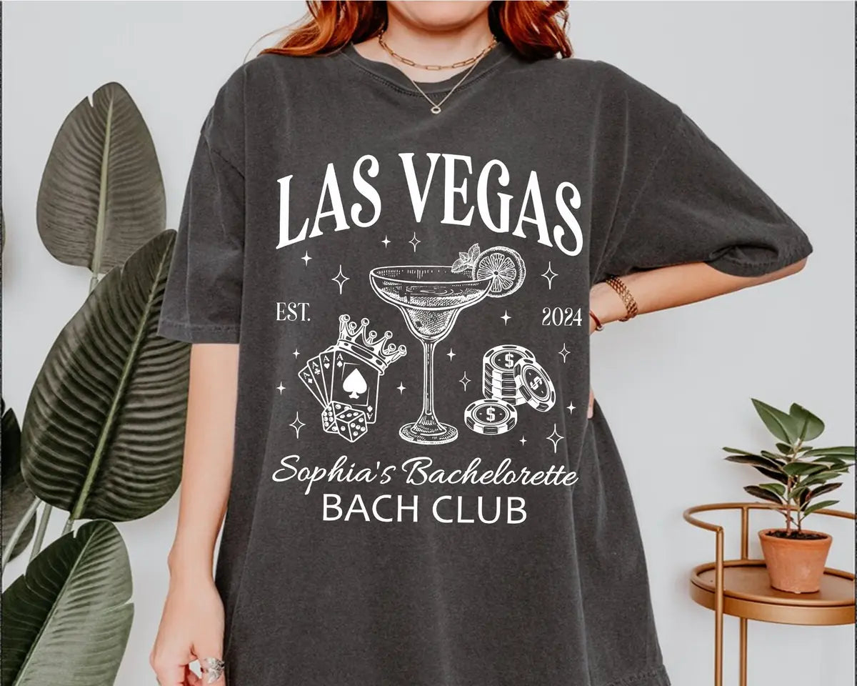Casino Club - Custom Location - Las Vegas Bachelorette Party Comfort Colors T-Shirt - Comfort Colors T-Shirt Mockup Image