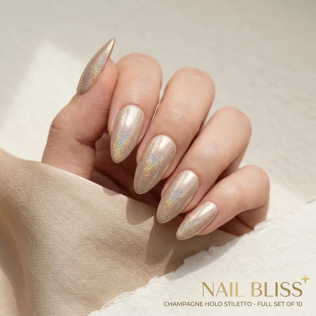 champagne gold chrome almond press on nails glitter detail 01