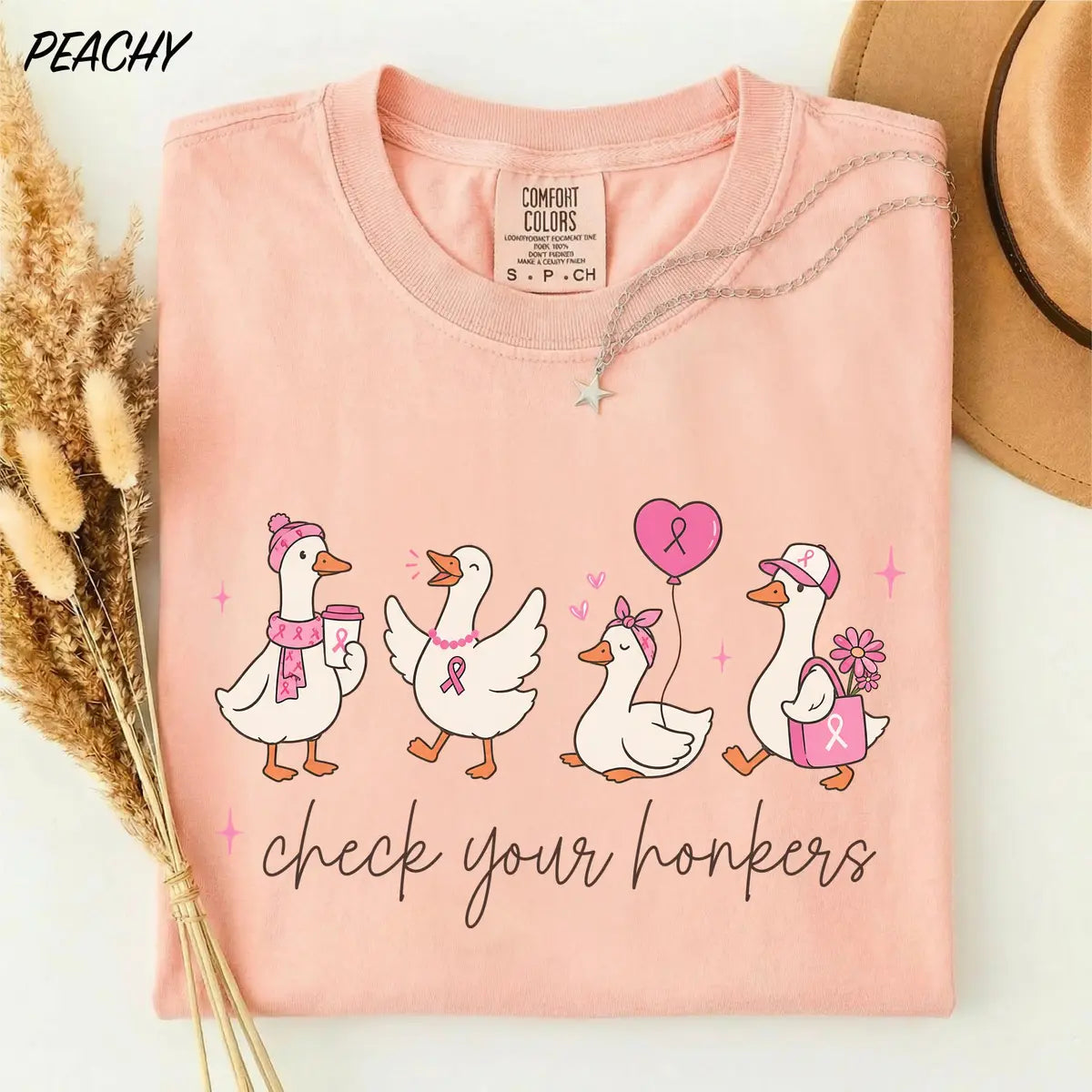 Comfort Colors T-shirt with Check Your Honkers animal-themed design; model photo.