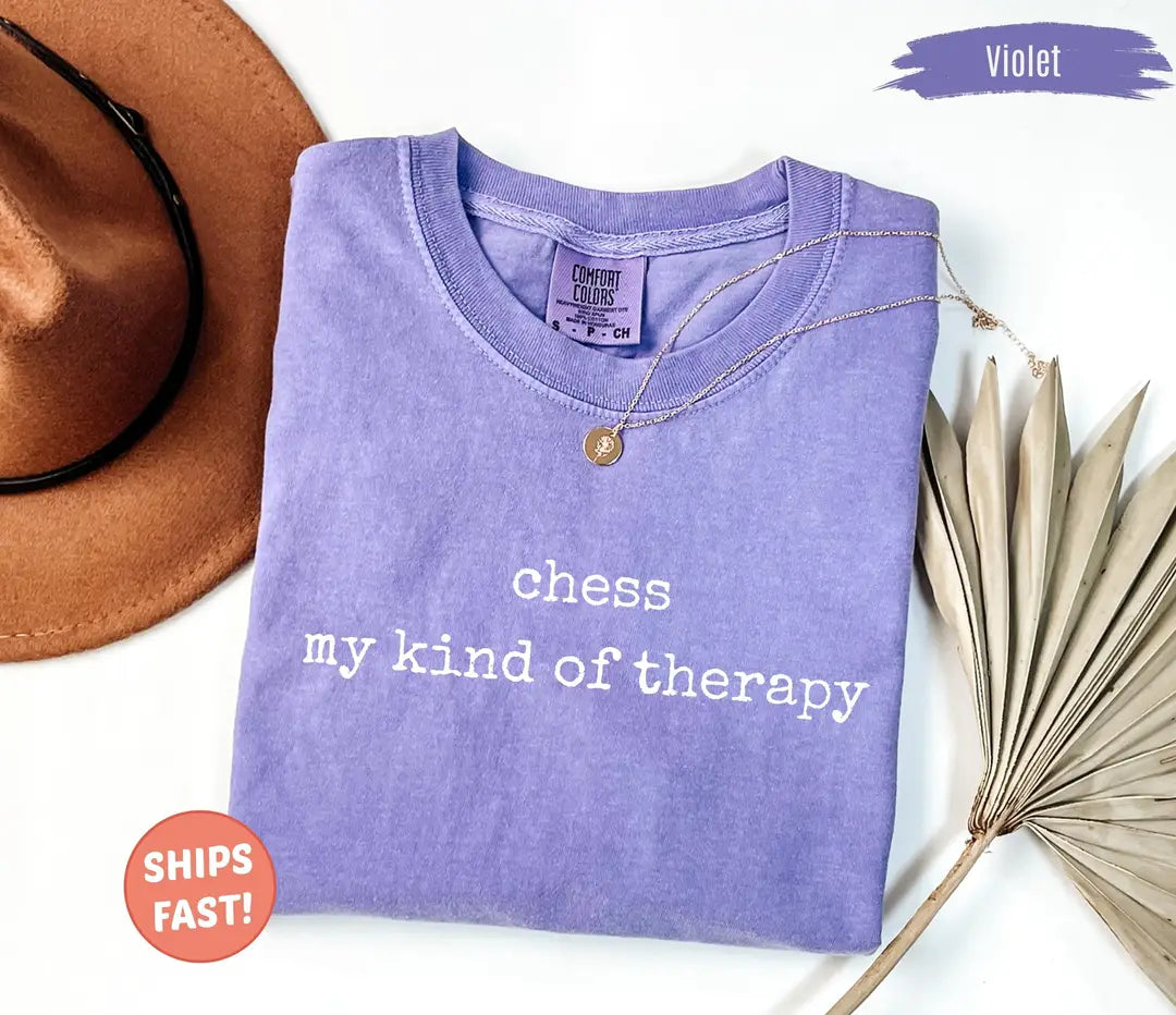 Chess My Kind Of Therapy graphic Comfort Colors T-shirt, additional product photograph.