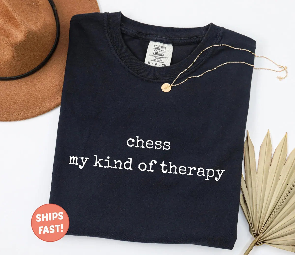 Chess My Kind Of Therapy graphic Comfort Colors T-shirt, additional product photograph.