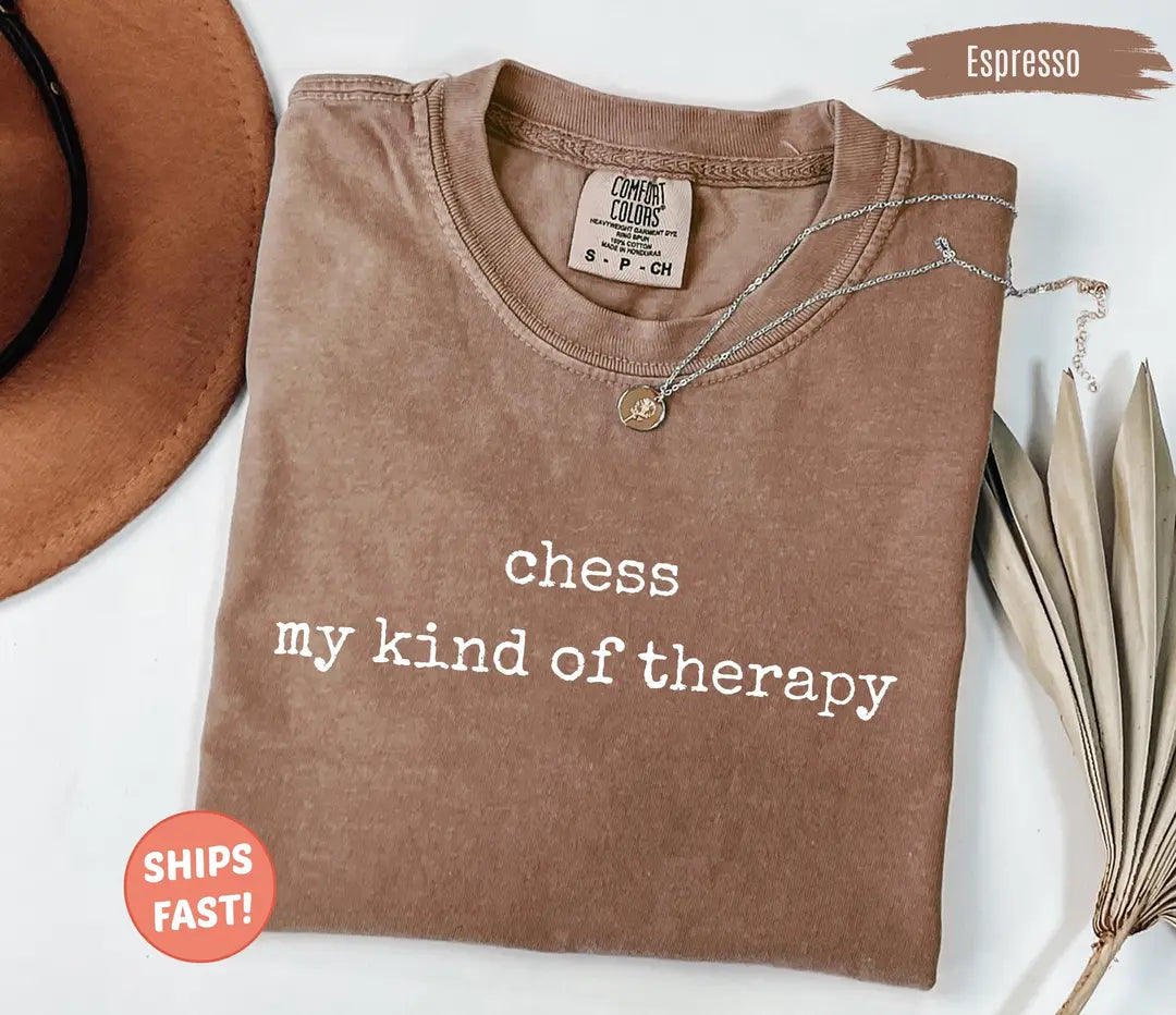 Chess My Kind Of Therapy graphic Comfort Colors T-shirt in Espresso, additional product photograph.