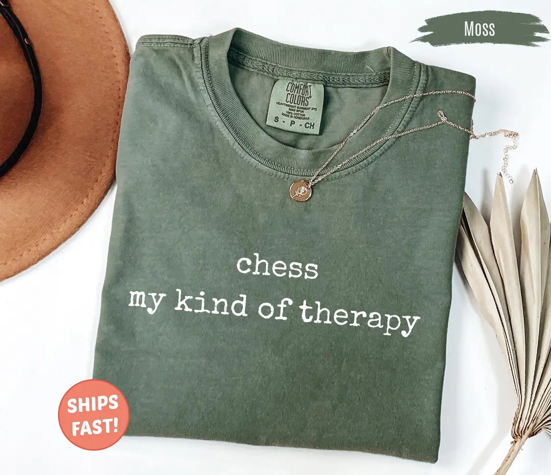 Chess My Kind Of Therapy graphic Comfort Colors T-shirt in Moss, additional product photograph.