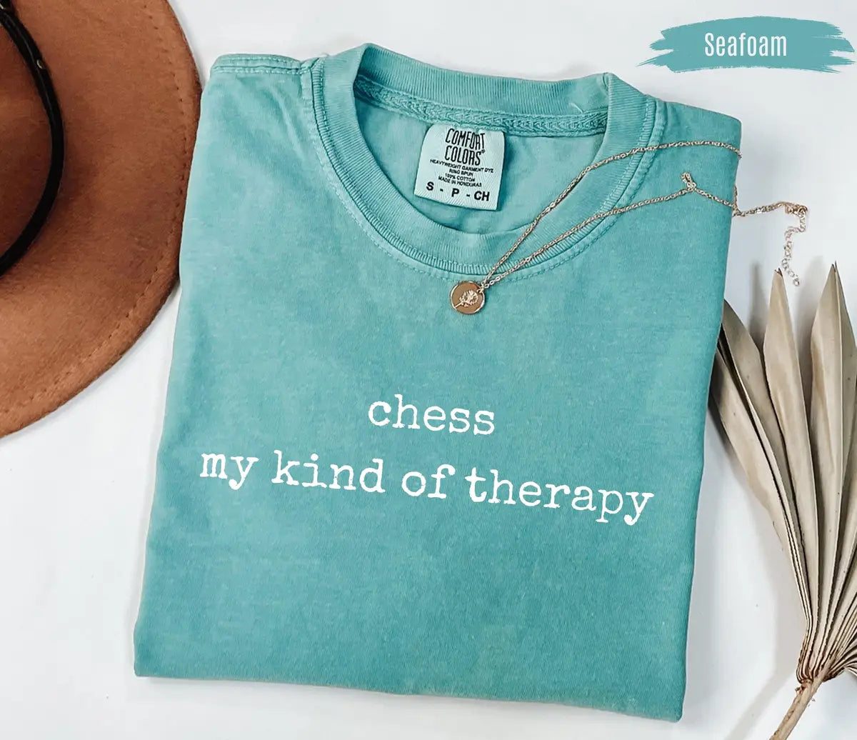 Chess My Kind Of Therapy graphic Comfort Colors T-shirt in Seafoam, additional product photograph.