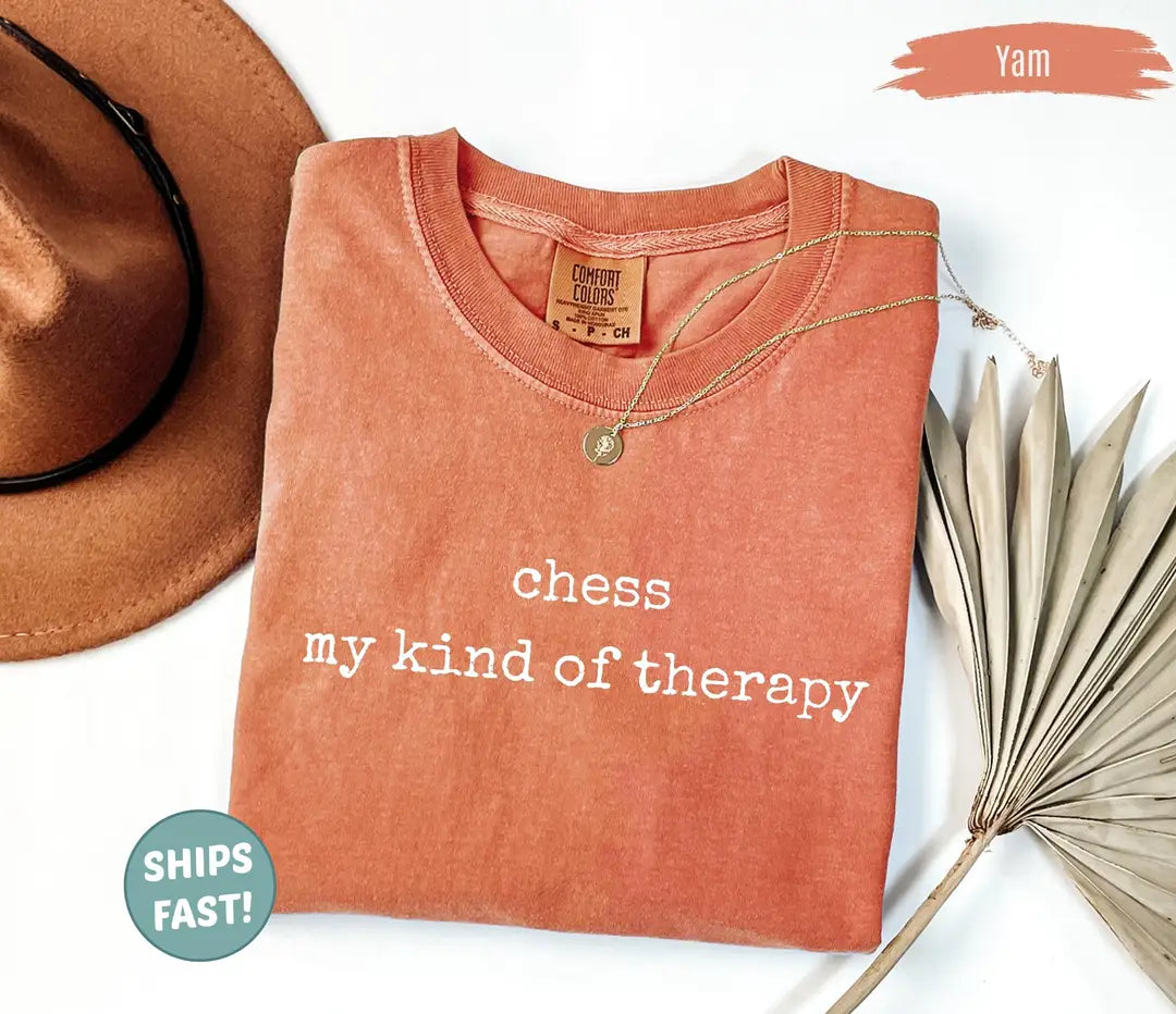 Chess My Kind Of Therapy graphic Comfort Colors T-shirt in Yam, additional product photograph.