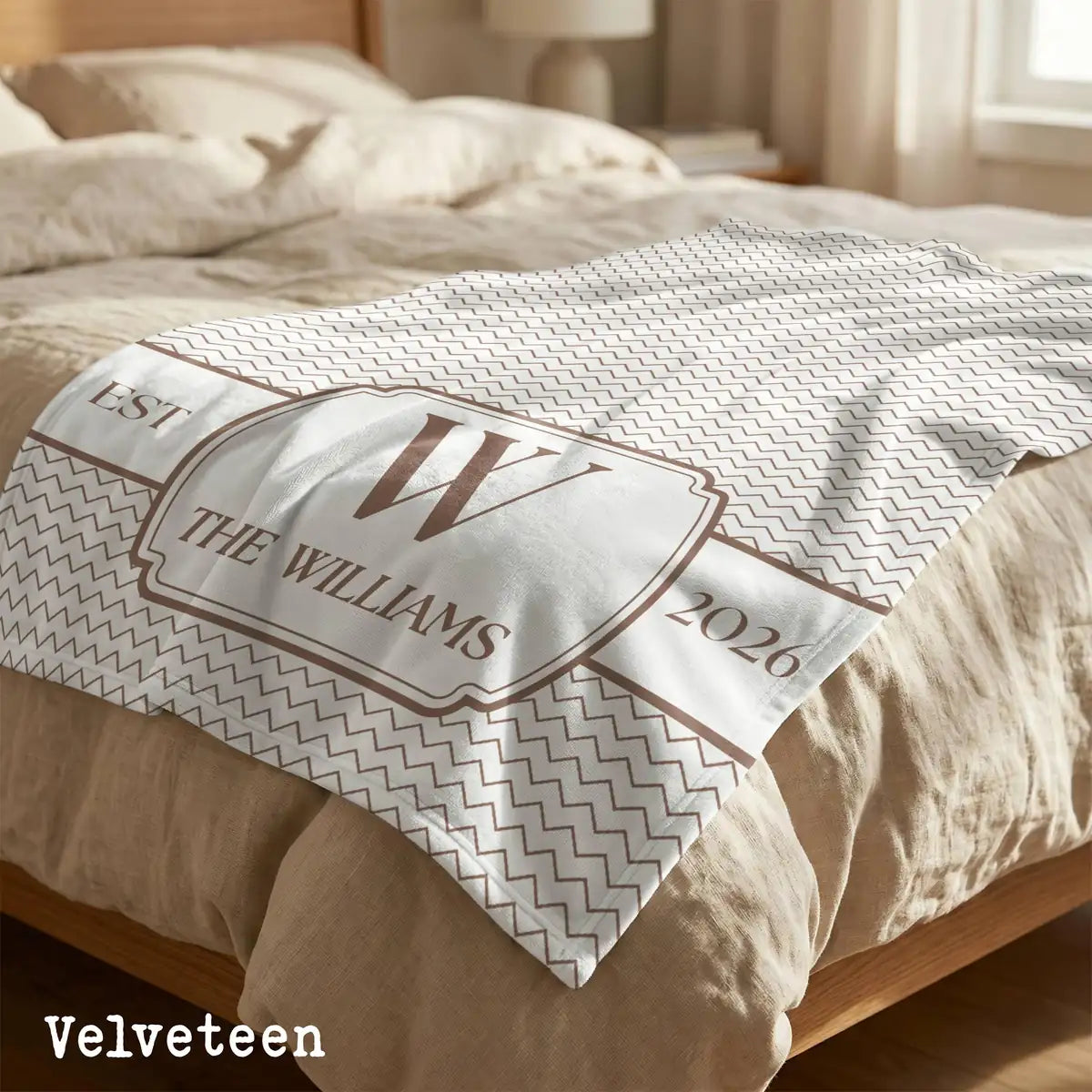 chevron crest custom family name personalized woven blanket detail 02