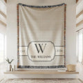 chevron crest custom family name personalized woven blanket hero 01