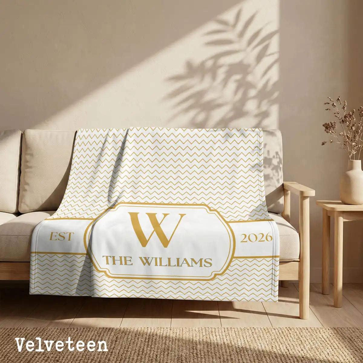 chevron crest custom family name personalized woven blanket sizechart 01