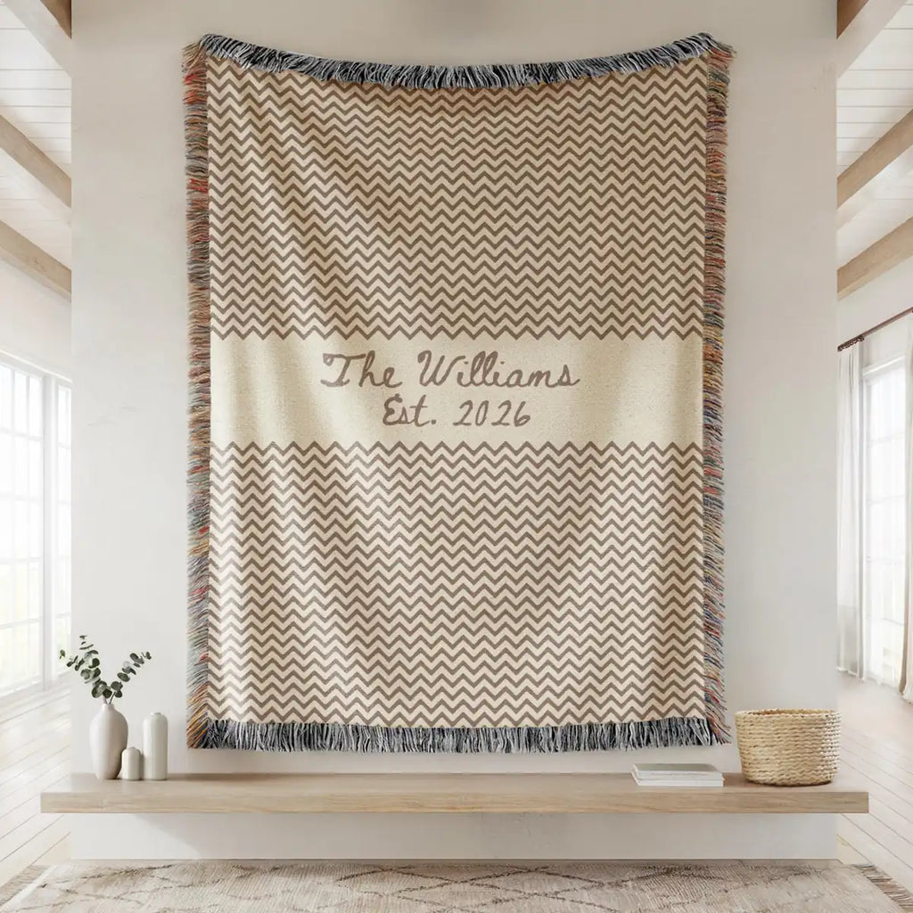 chevron custom family name personalized woven blanket detail 02