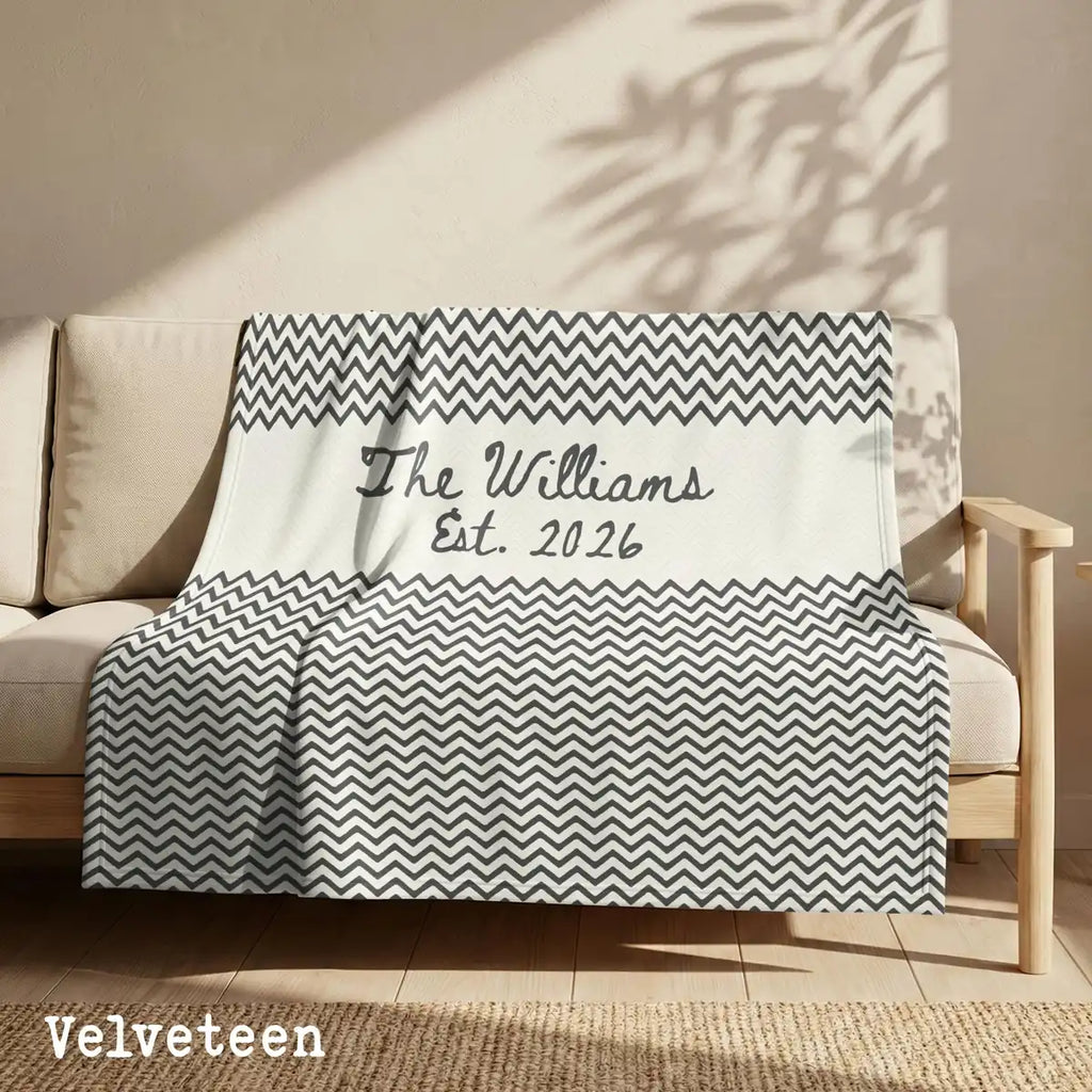chevron custom family name personalized woven blanket detail 03